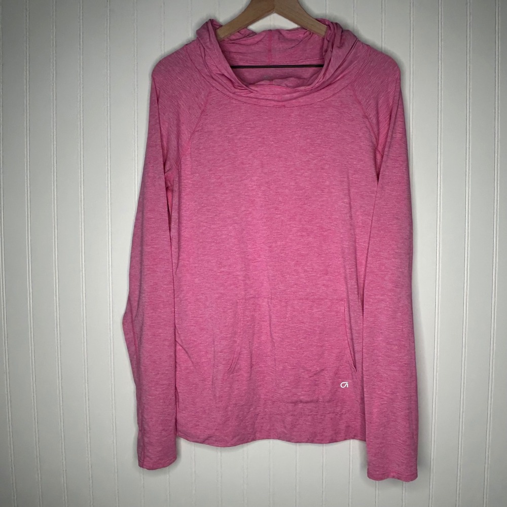 GapFit Breathe Womens Hoodie L Pink Cowl Neck Thumbholes Running Yoga Athletic